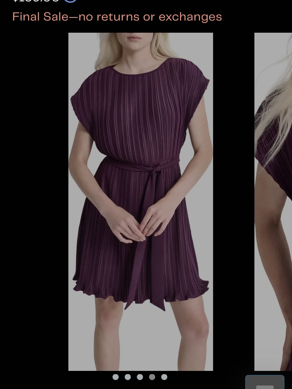 Pleated Short-Sleeve Belted Dress in Deep Plum